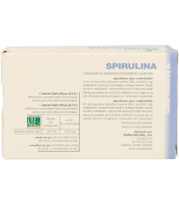 spirulina soria natural 60 comprimidos 600 mg